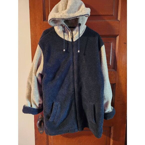 Great Lakes Recreation SMALL black and oatmeal coat. Full zip, hood, light linin - Picture 1 of 8